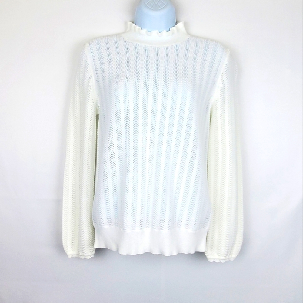 J.Crew White Long Sleeve Turtleneck Blouse XS